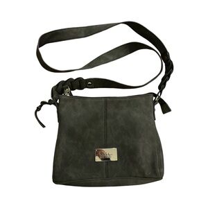 Nicole Miller Cross-body Bag Faux Suede Material Charcoal Gray